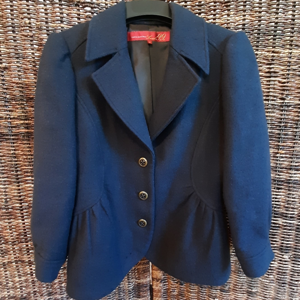 Level 99 Wool Herringbone Tweed Coat WO5023 Navy Blue